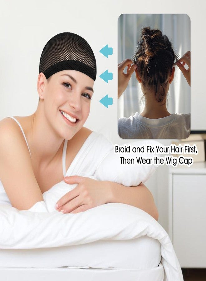 Dimeho 4 Pcs Wig Cap Black Crochet Wig Caps Stretchable Mesh Wigs Caps Non Slip Hair Nets Weaving Cap for Making and Keeping Wigs - Image 4